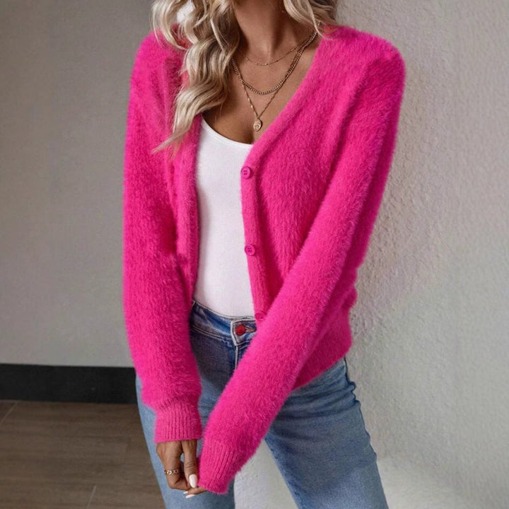 Fluffy V-Neck Button-Front Cardigan