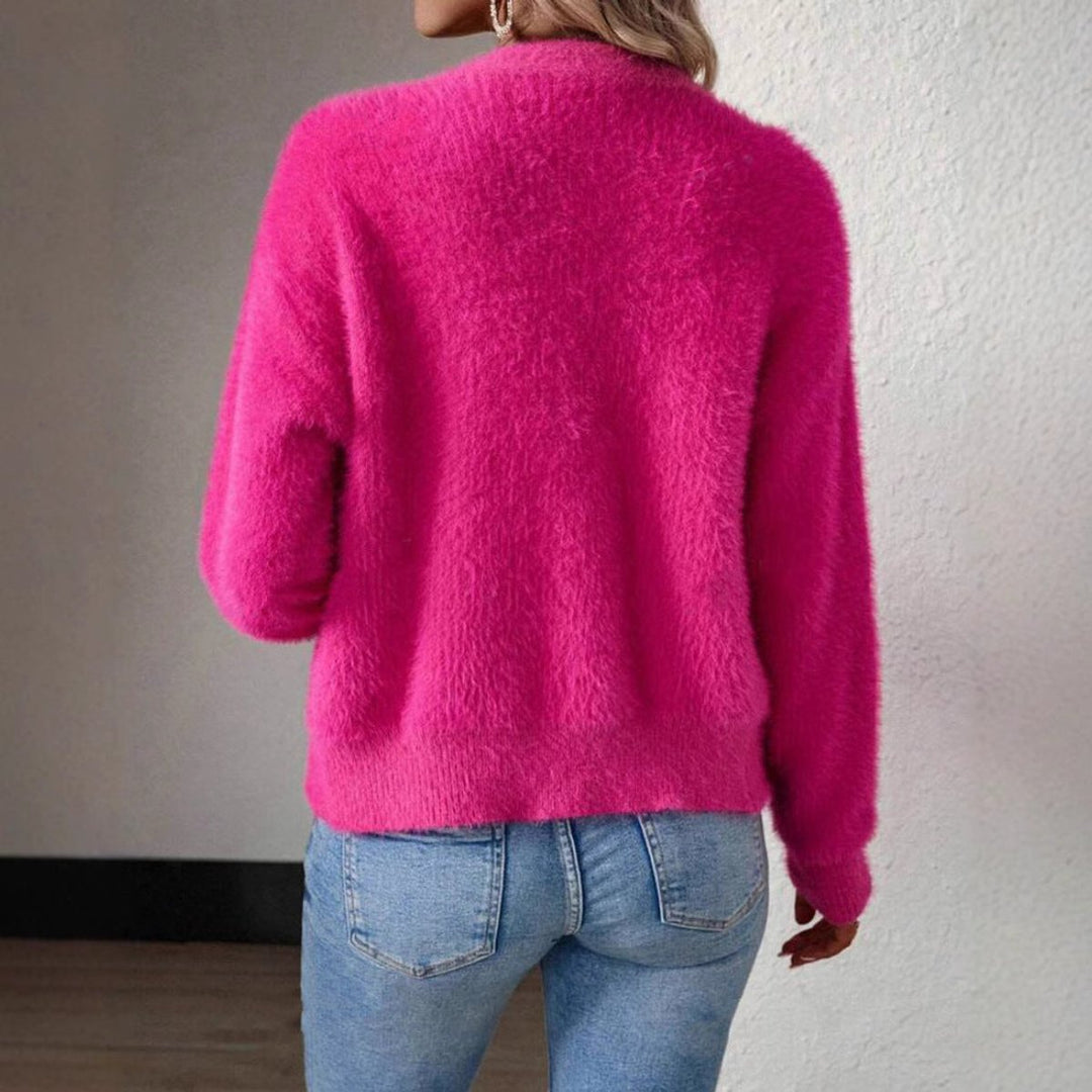 Fluffy V-Neck Button-Front Cardigan