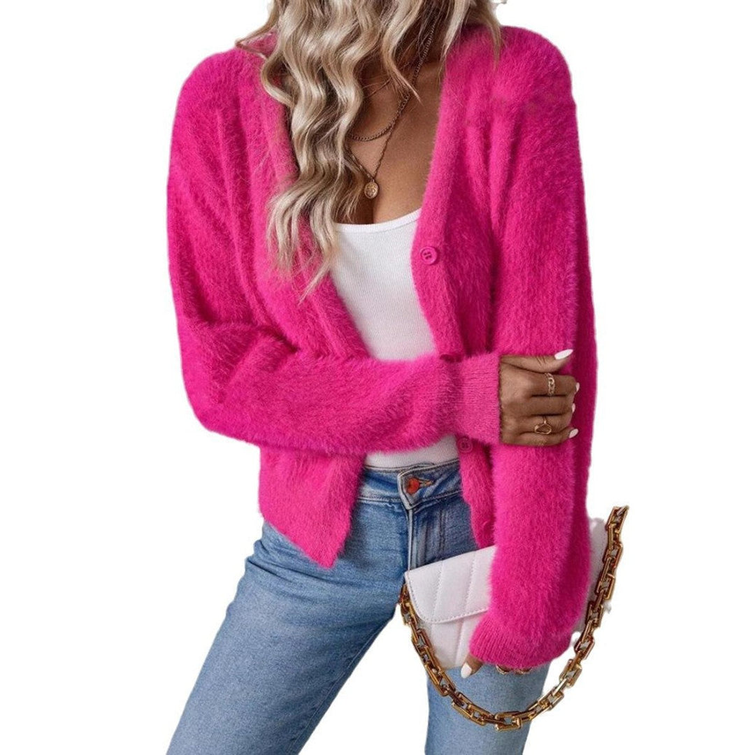 Fluffy V-Neck Button-Front Cardigan
