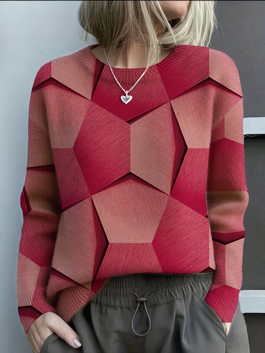 Geometric Print Long Sleeve Knit Jumper