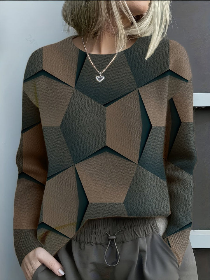Geometric Print Long Sleeve Knit Jumper