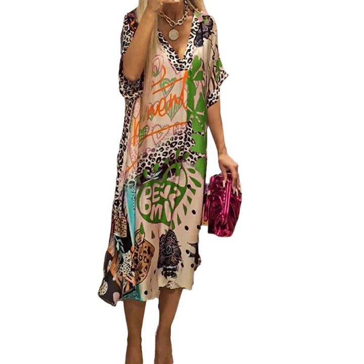 Graphic Print V-Neck Swing Midi Dress