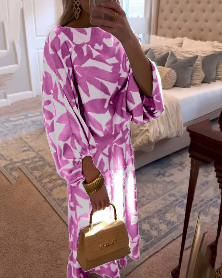 Leaf Print Lantern Sleeve Two-Piece Set