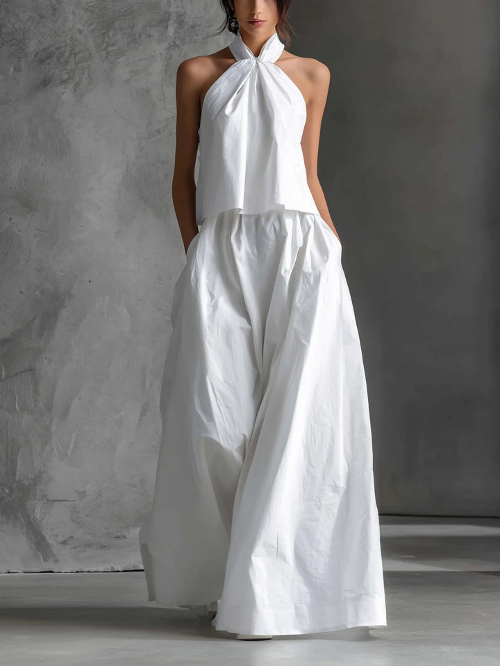 Halter Neck Linen-Blend Two-Piece Set