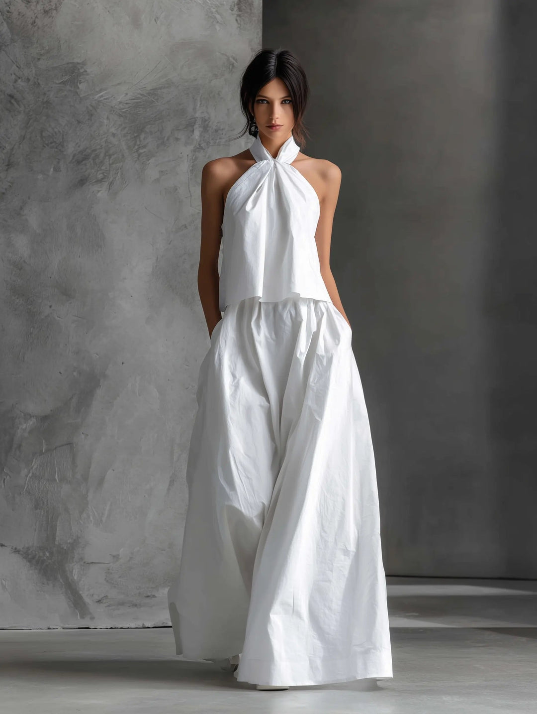 Halter Neck Linen-Blend Two-Piece Set
