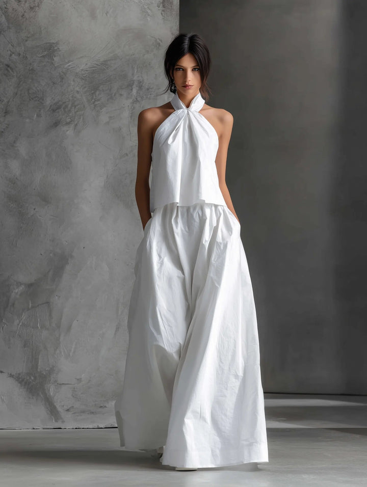 Halter Neck Linen-Blend Two-Piece Set