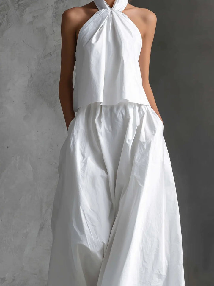 Halter Neck Linen-Blend Two-Piece Set