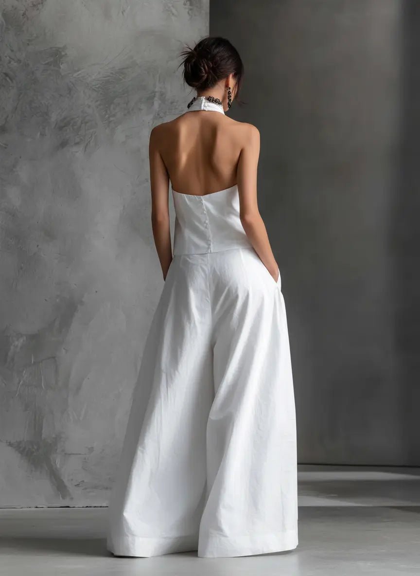 Halter Neck Linen-Blend Two-Piece Set