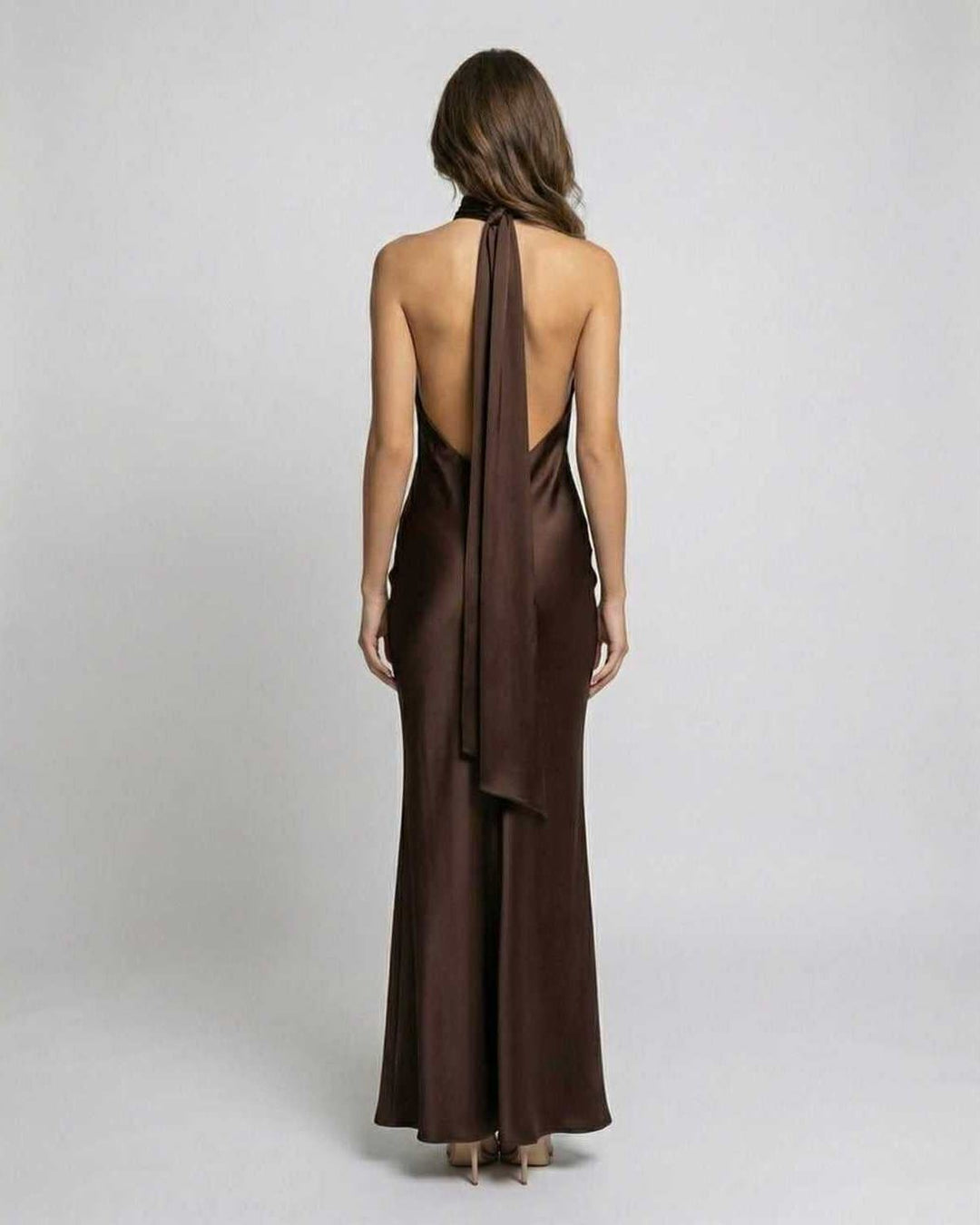 Satin Halter-Neck Maxi Dress