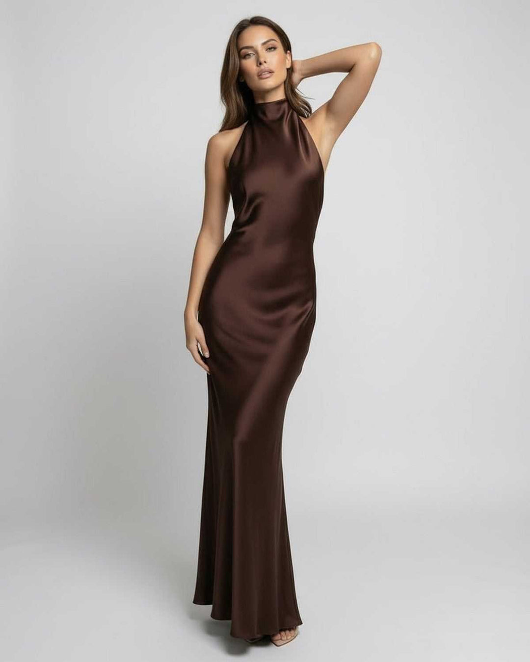 Satin Halter-Neck Maxi Dress
