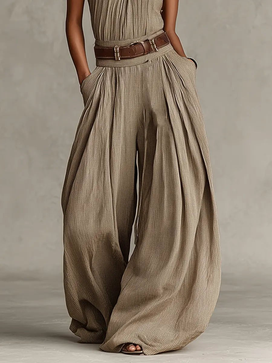 Halter Neck Wide-Leg Cotton Blend Jumpsuit