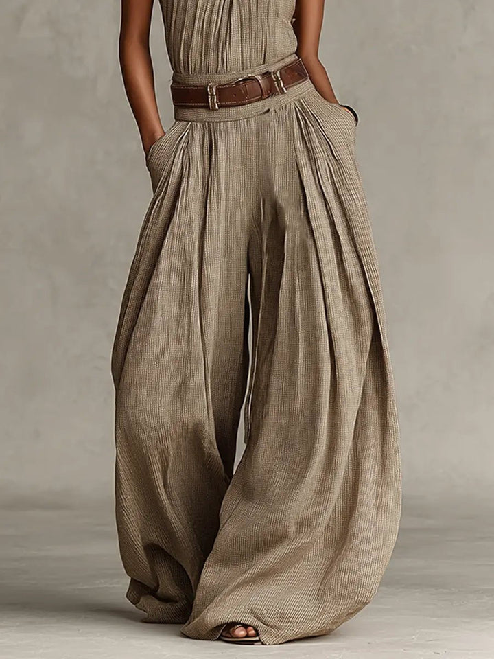 Halter Neck Wide-Leg Cotton Blend Jumpsuit