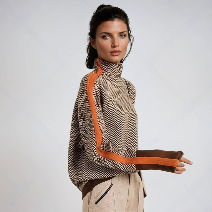 Herringbone Oversized Turtleneck Sweater