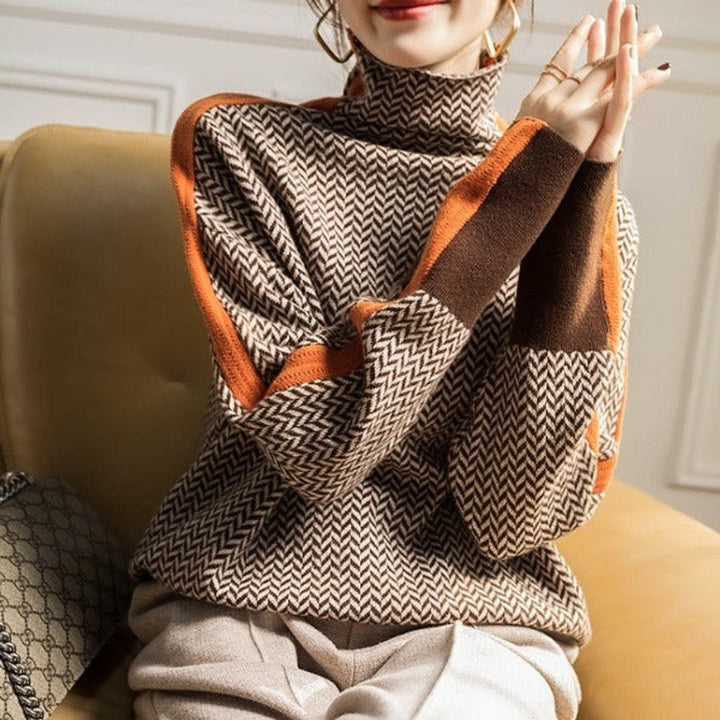 Herringbone Oversized Turtleneck Sweater