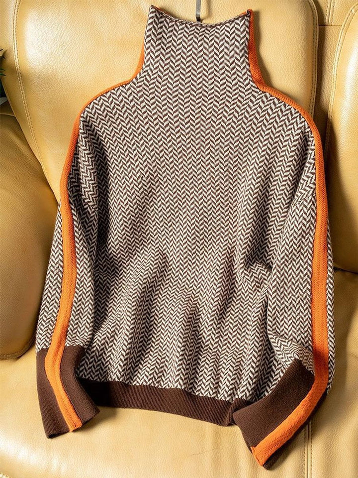 Herringbone Oversized Turtleneck Sweater