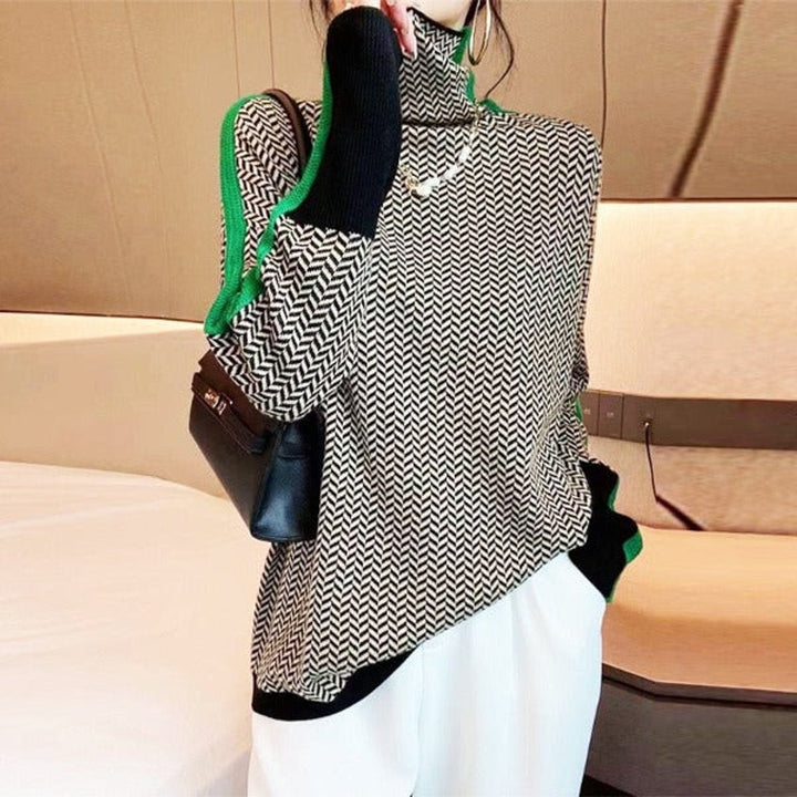 Herringbone Oversized Turtleneck Sweater