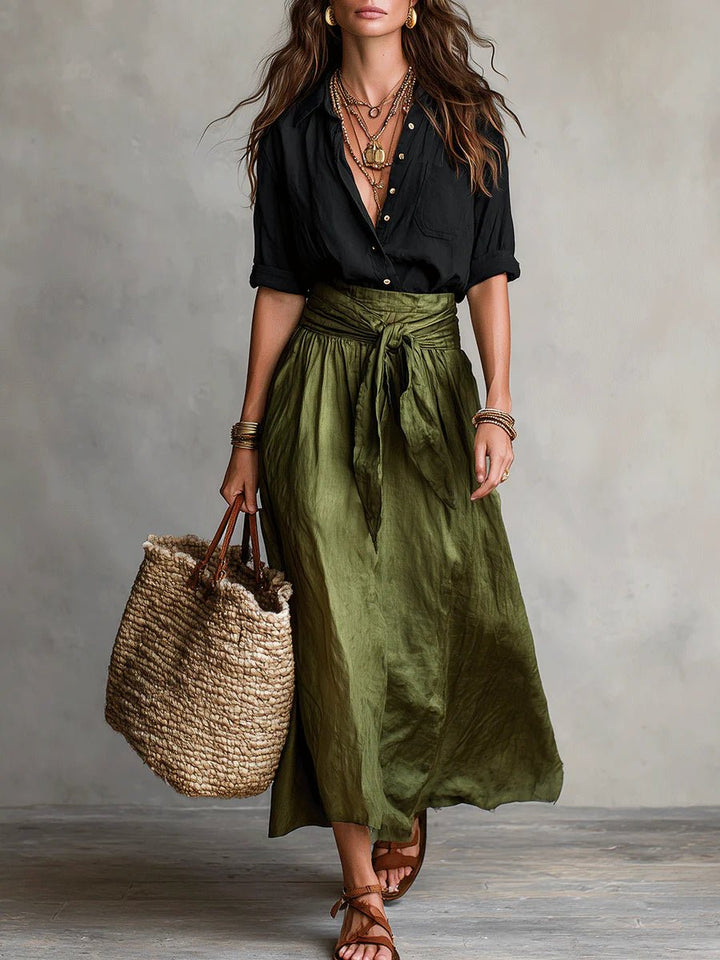 High-Waisted Button-Up Two-Piece Maxi Set