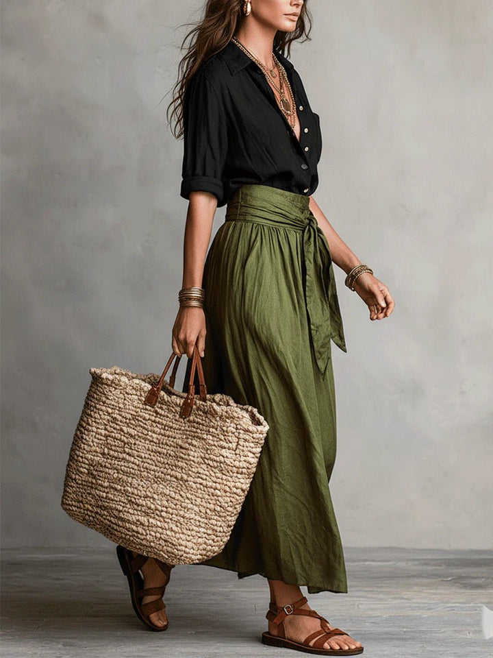 High-Waisted Button-Up Two-Piece Maxi Set