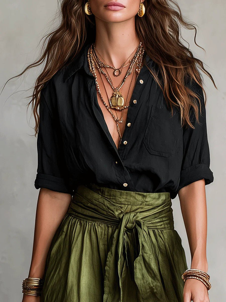 High-Waisted Button-Up Two-Piece Maxi Set