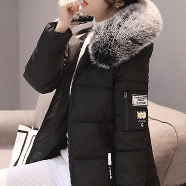 Mid-Length Quilted Puffer Coat with Faux Fur Hood