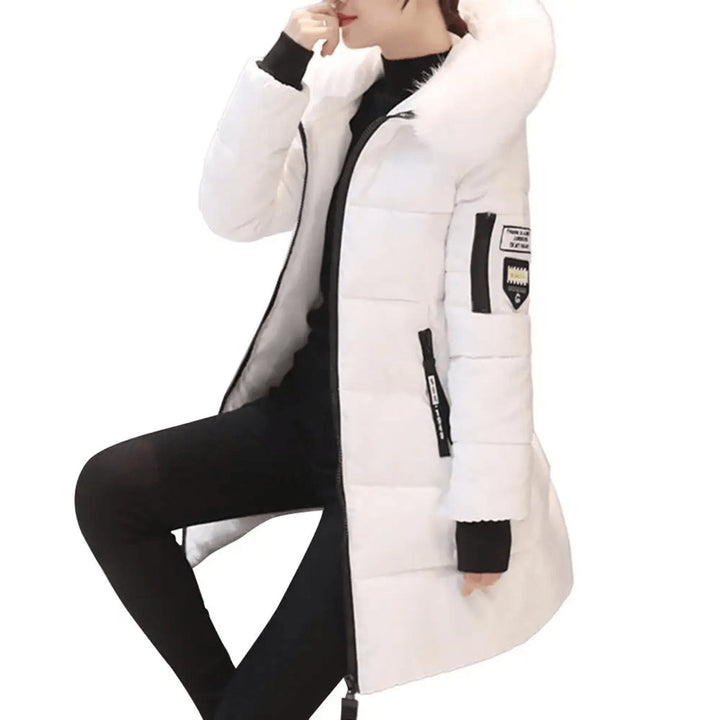 Mid-Length Quilted Puffer Coat with Faux Fur Hood