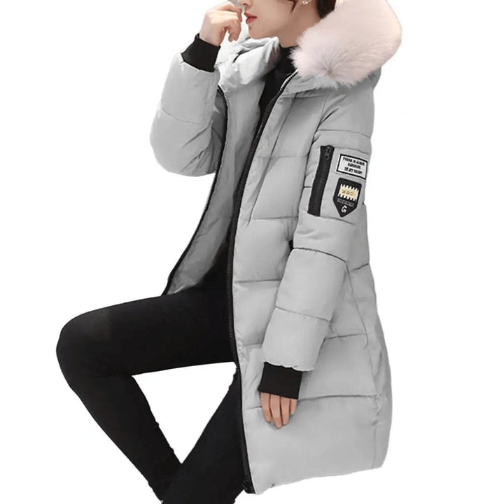 Mid-Length Quilted Puffer Coat with Faux Fur Hood