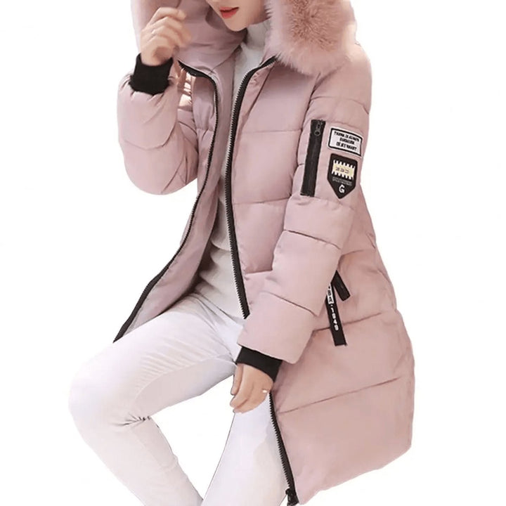 Mid-Length Quilted Puffer Coat with Faux Fur Hood