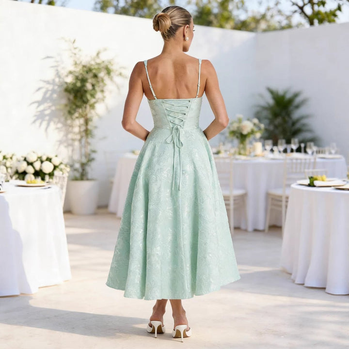 Jacquard Sweetheart Corset Midi Dress