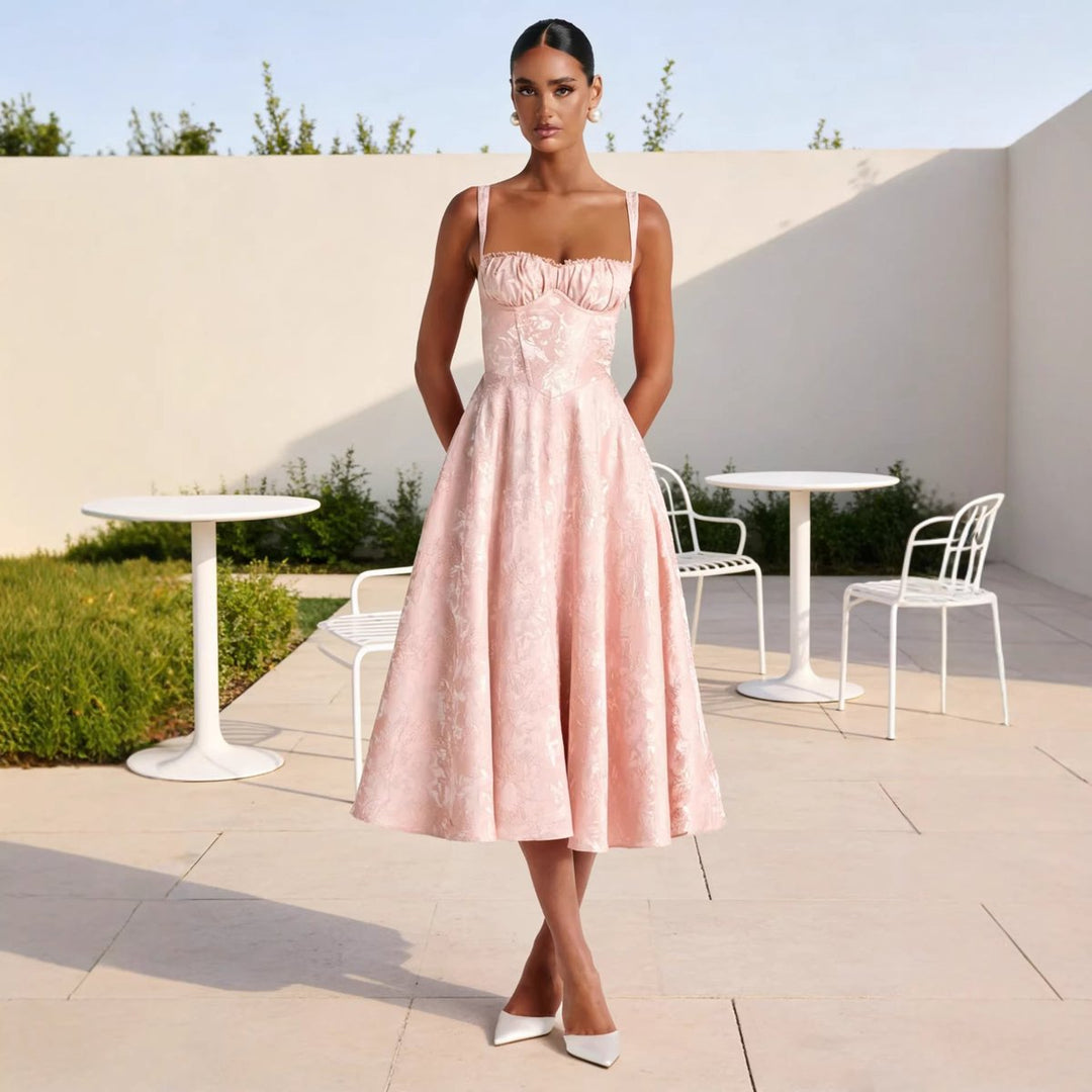 Jacquard Sweetheart Corset Midi Dress