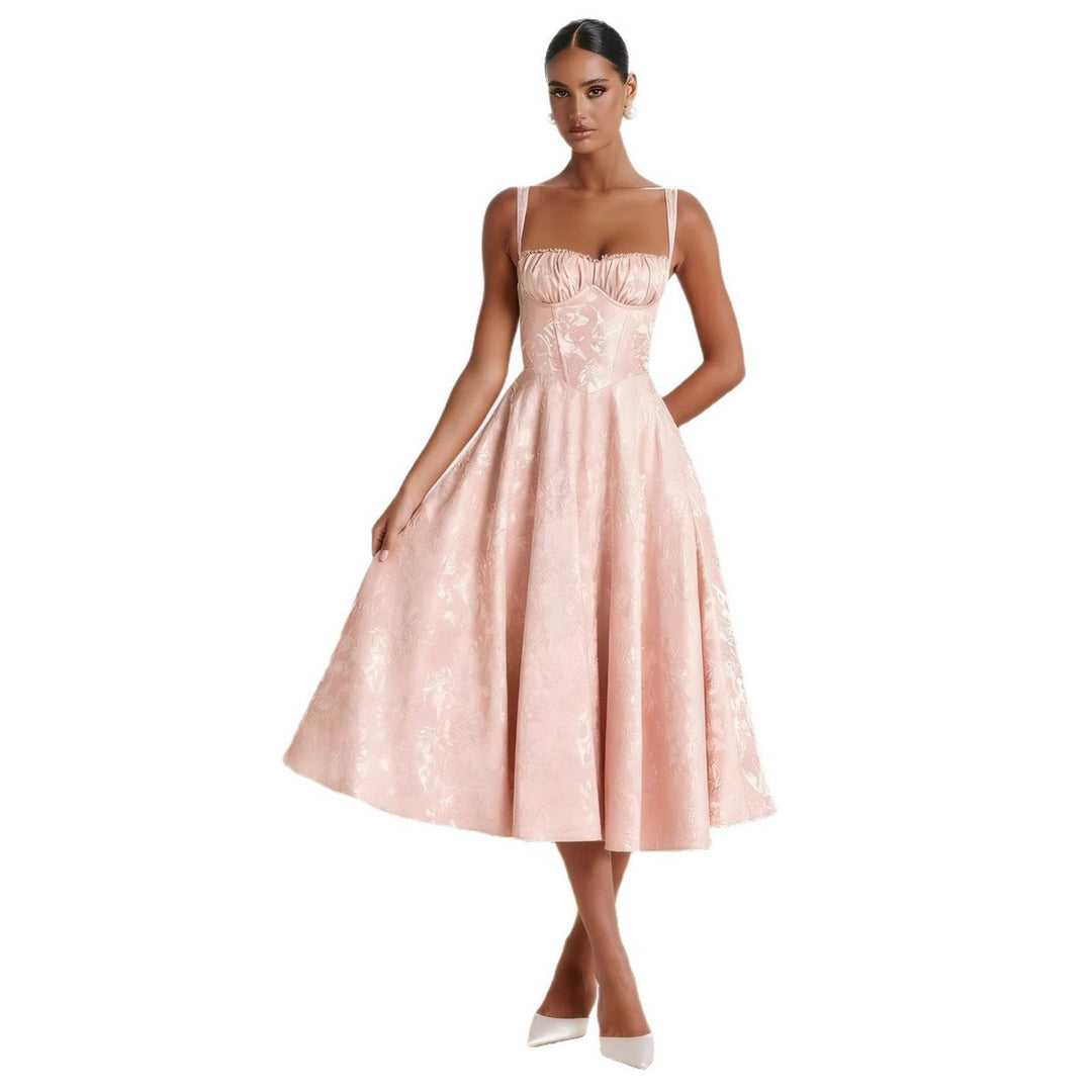 Jacquard Sweetheart Corset Midi Dress