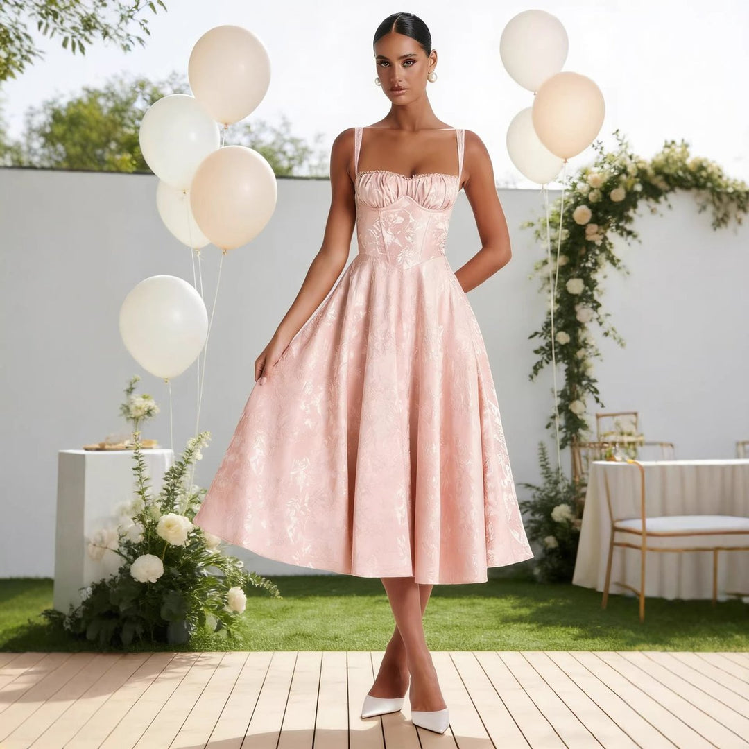 Jacquard Sweetheart Corset Midi Dress