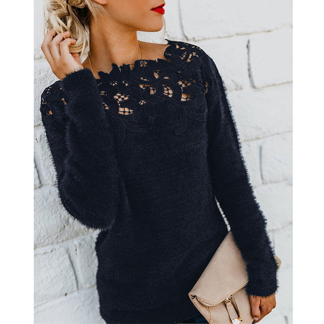 Fluffy Knit Lace Floral Jumper