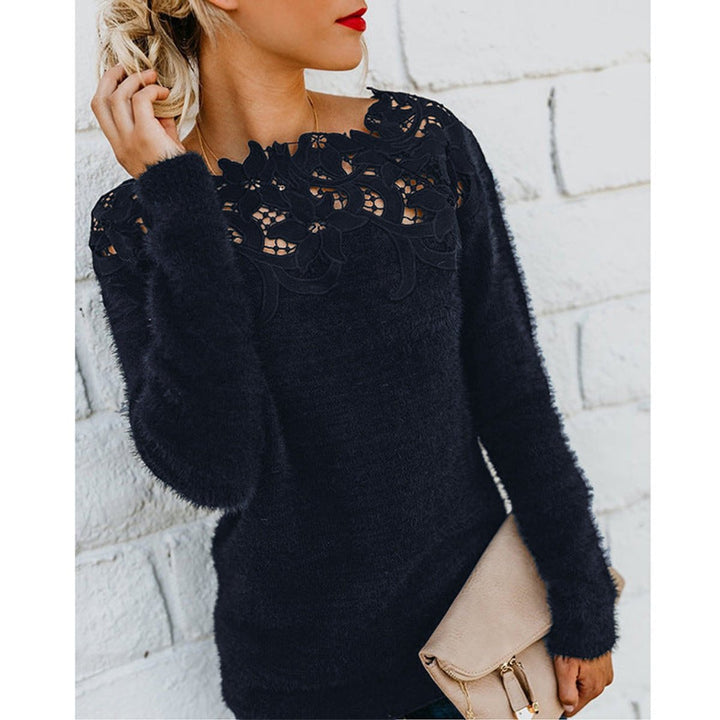 Fluffy Knit Lace Floral Jumper