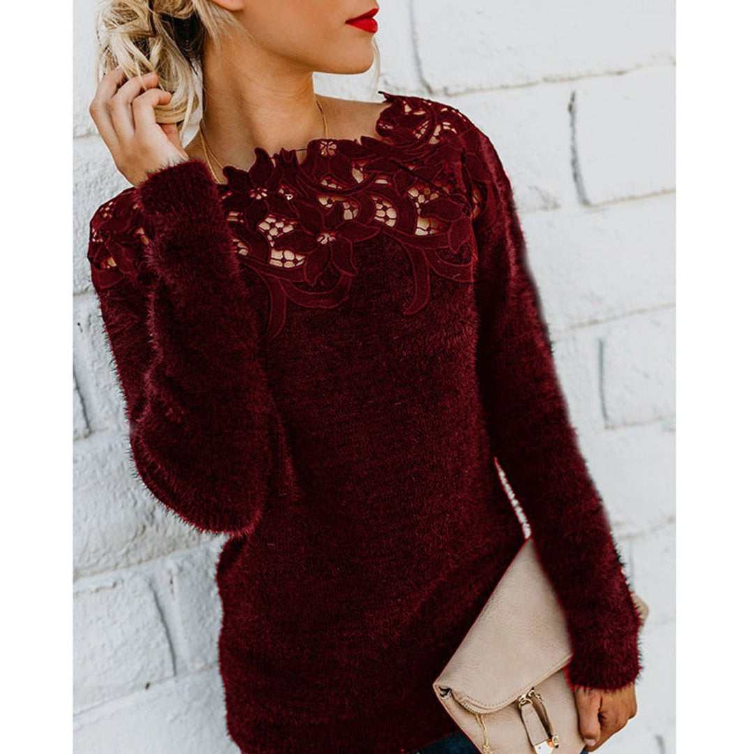 Fluffy Knit Lace Floral Jumper