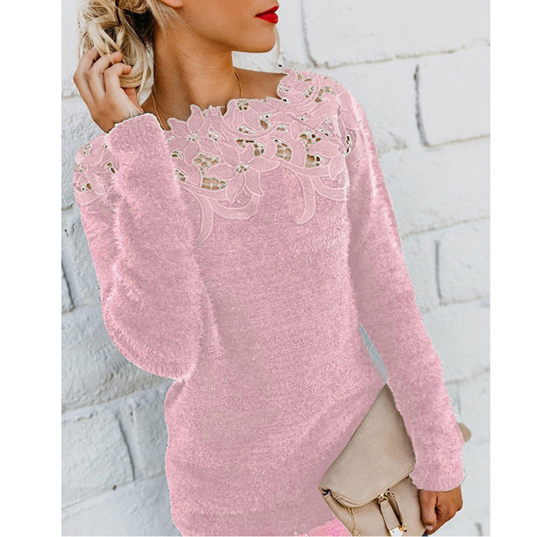 Fluffy Knit Lace Floral Jumper