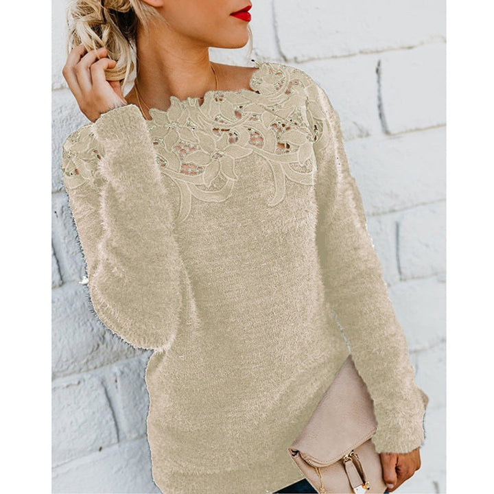 Fluffy Knit Lace Floral Jumper