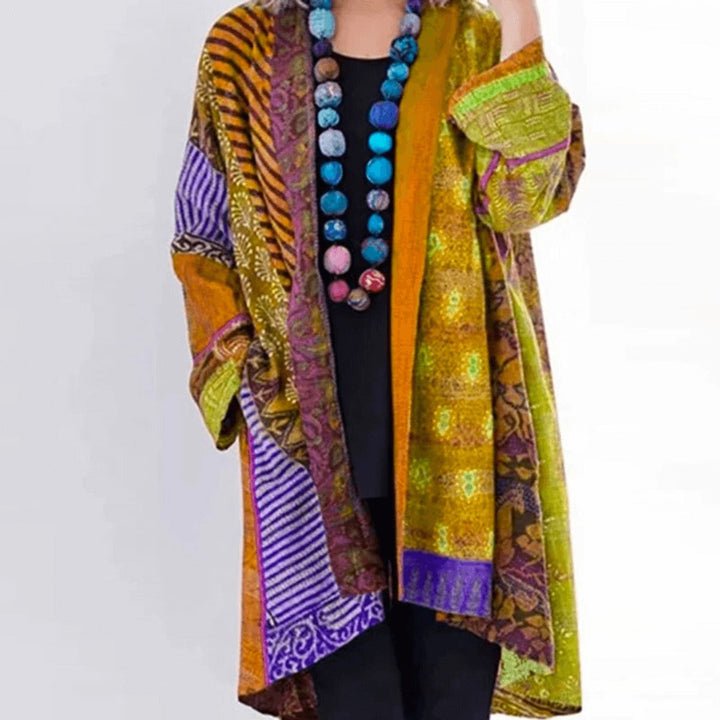 Patchwork Open-Front Longline Cardigan