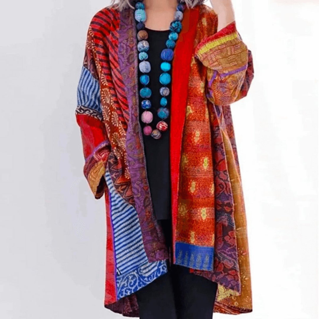 Patchwork Open-Front Longline Cardigan