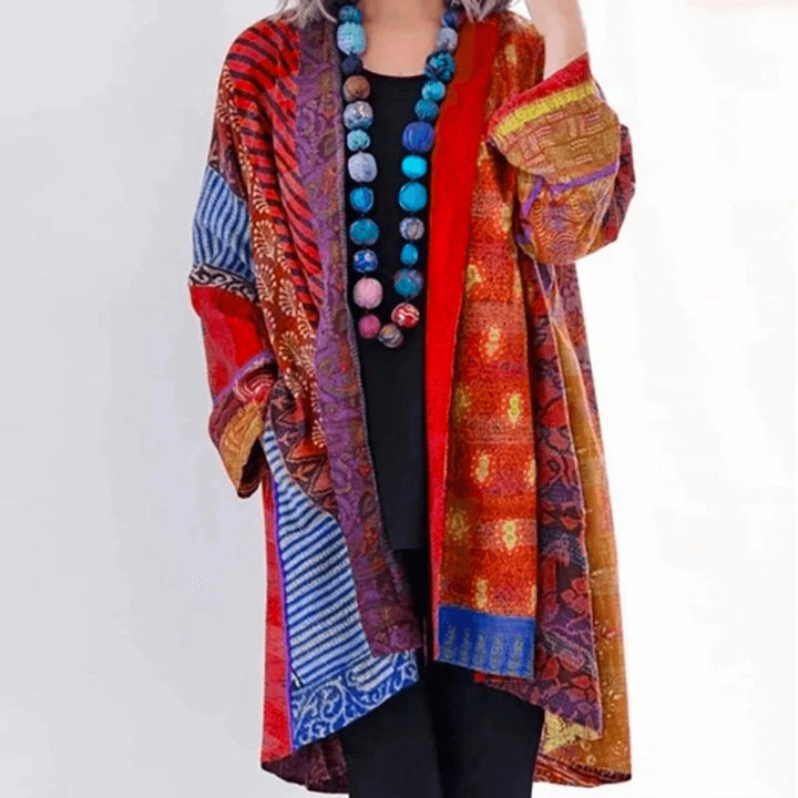 Patchwork Open-Front Longline Cardigan