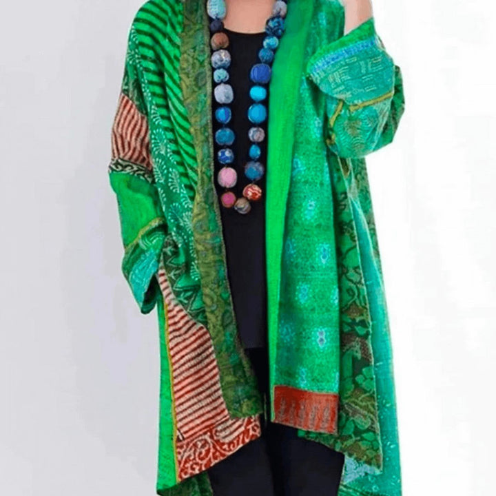 Patchwork Open-Front Longline Cardigan