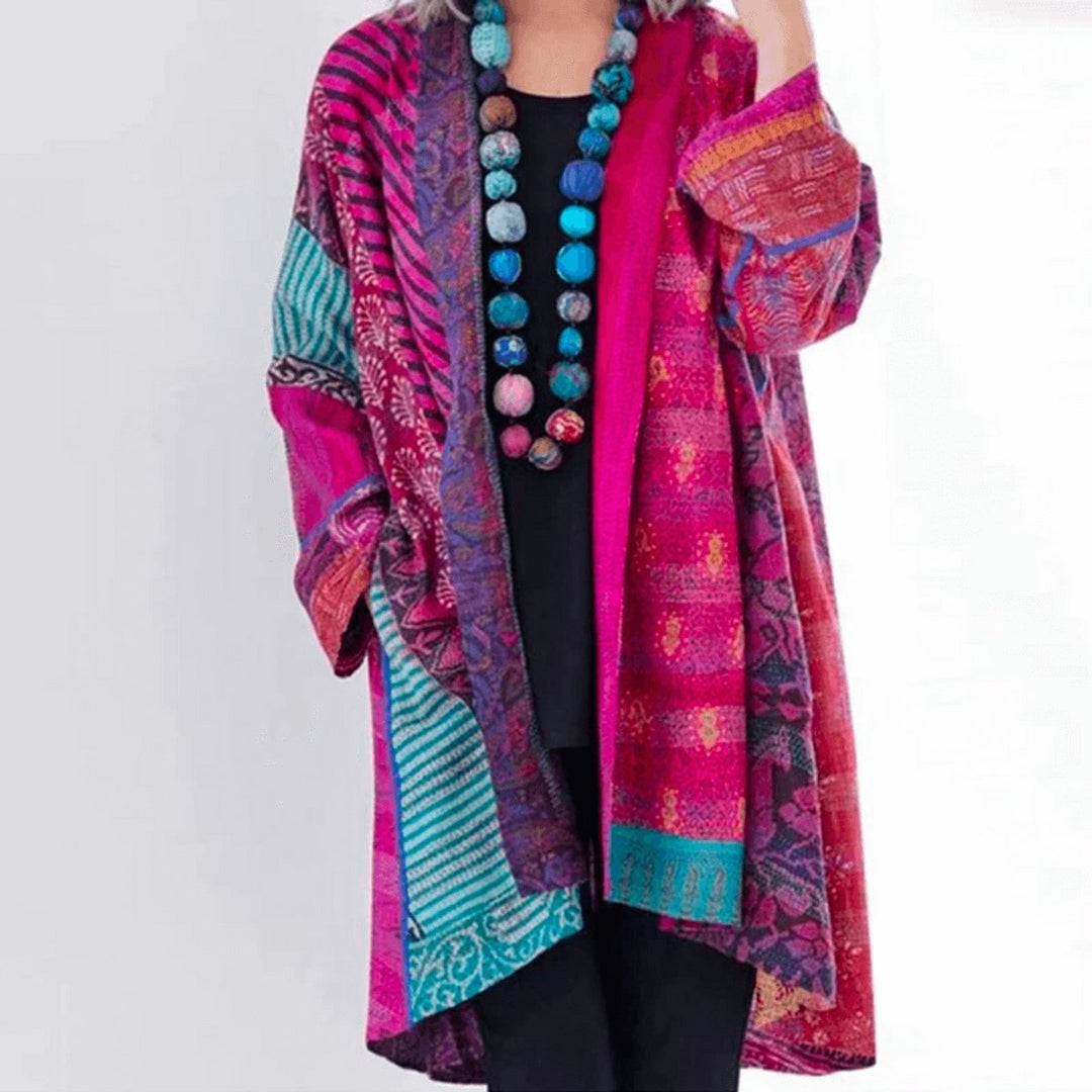 Patchwork Open-Front Longline Cardigan