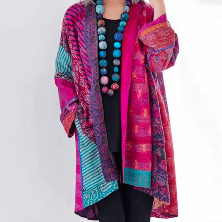 Patchwork Open-Front Longline Cardigan