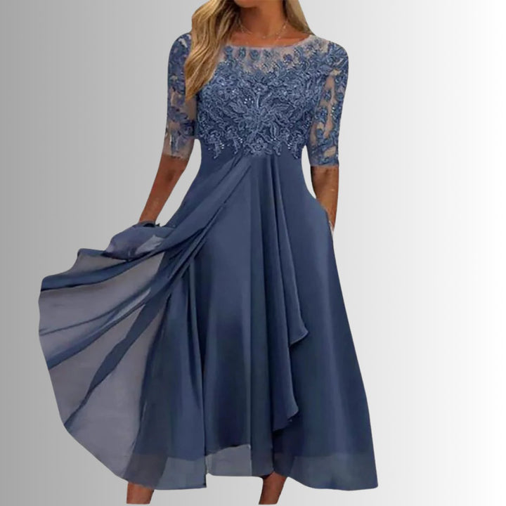 Lace Bodice Chiffon Midi Dress
