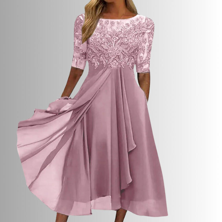 Lace Bodice Chiffon Midi Dress