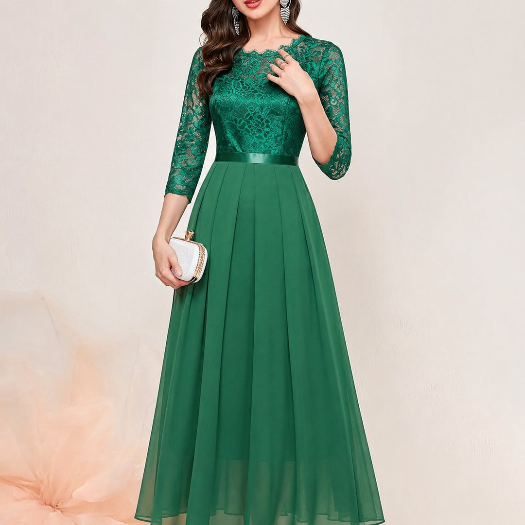 Lace Bodice Pleated Maxi Dress