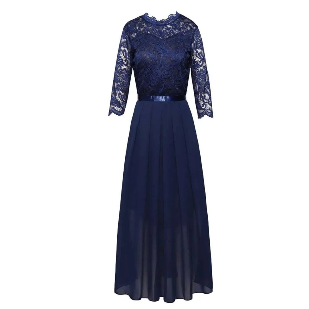 Lace Bodice Pleated Maxi Dress