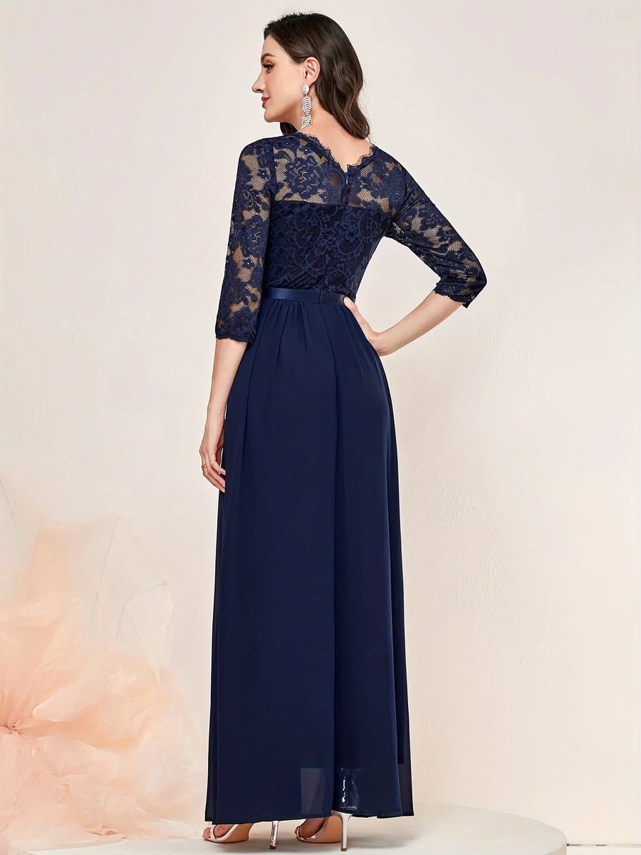 Lace Bodice Pleated Maxi Dress
