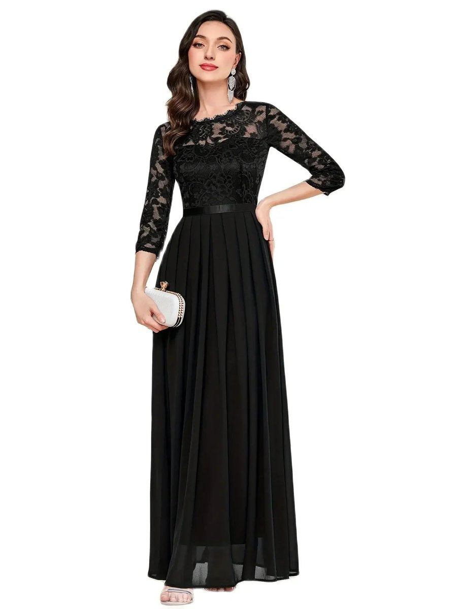 Lace Bodice Pleated Maxi Dress