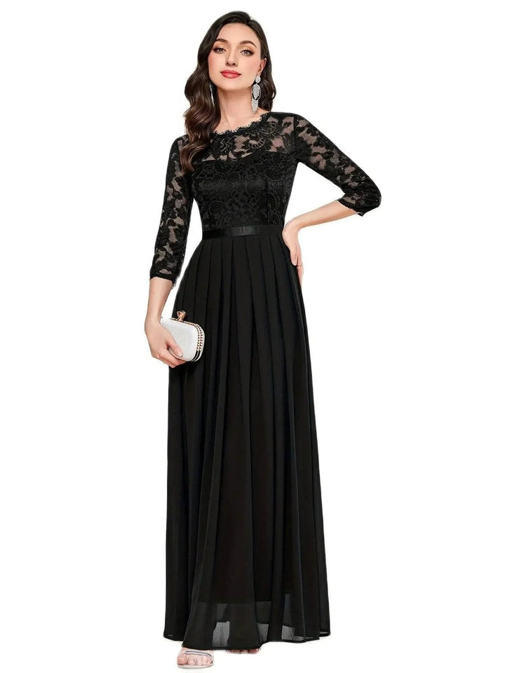 Lace Bodice Pleated Maxi Dress