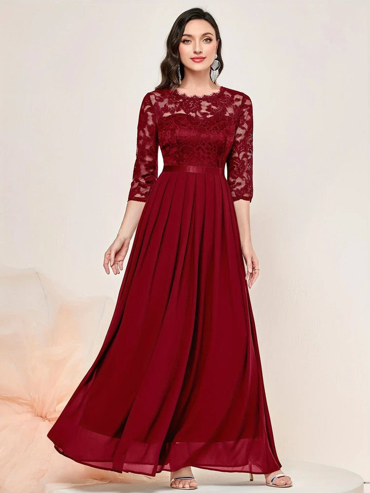 Lace Bodice Pleated Maxi Dress